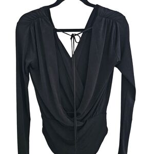 BCBGeneration Black V Neck Tie Love Sleeve Leotard Size Medium